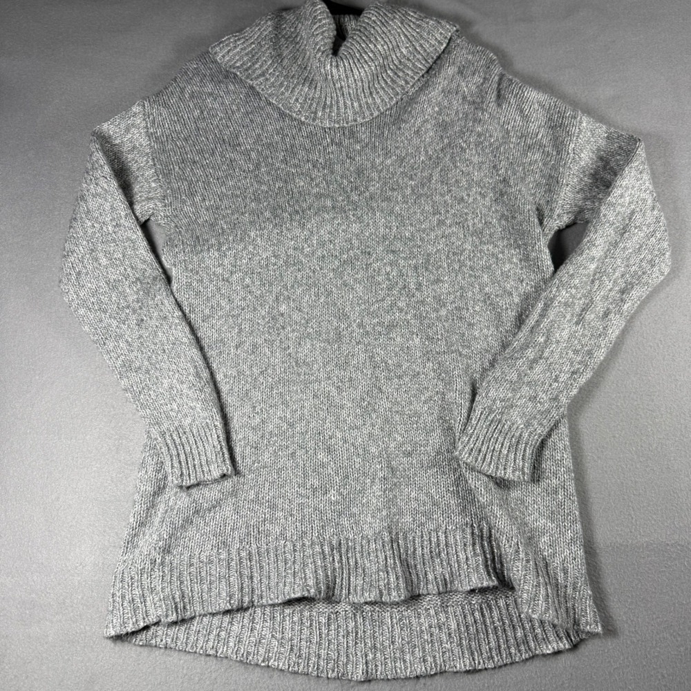 Lauren Ralph Lauren Womens Cowl Neck Sweater S Gray Cotton Blend High Low Hem
